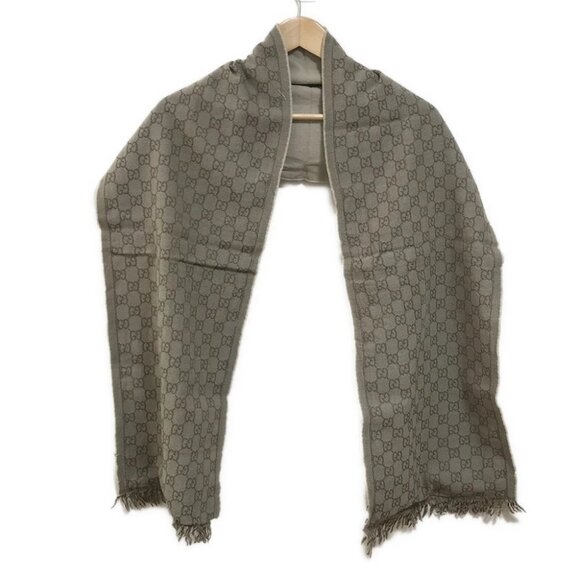 Auth GUCCI - Gray Beige Dark Brown Wool Scarf - Picture 1 of 7